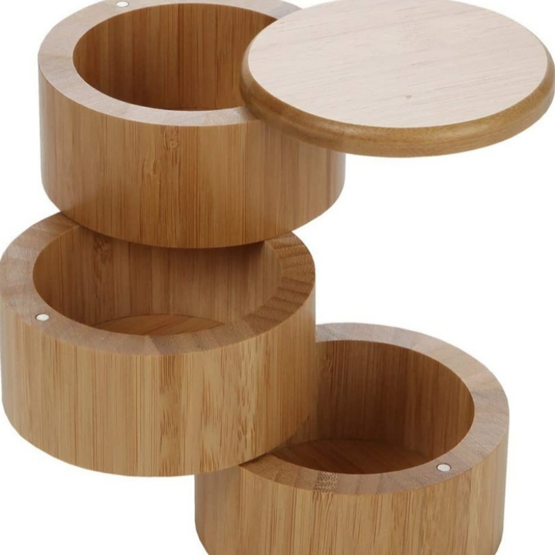 Box salata di bambù a 3 livelli, scatola di spezie in bambù con magnetico